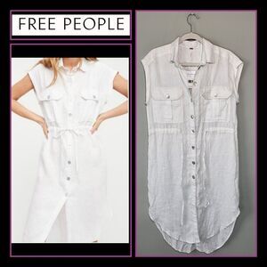FREE PEOPLE NWT* Linen Dress | size XS | Meet Me Halfway | Midi Shirt Dress